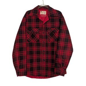Vintage 70s Sears FieldMaster Plaid Shirt Mens Size Large Red Quilted Lining